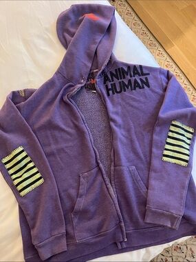 Aviator Nation Hoodie w/Yellow Stripe Elbow Patches. Size 2. Note broken zipper